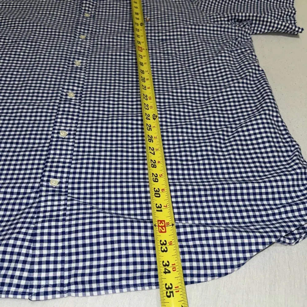 POLO RALPH LAUREN BUTTON SHIRT 3XLT TALL White Blue OXFORD CHECK PONY SS EUC